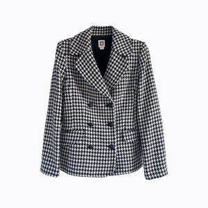 Vintage Anne Klein Houndstooth Plaid BxW Blazer Sz M Y2K 90s Preppy Lux Academia